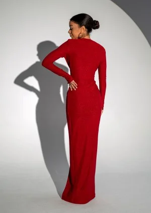 Mayell - Błyszcząca sukienka maxi Czerwona