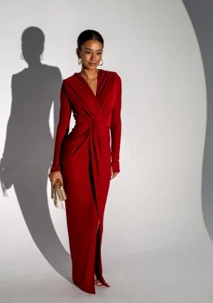 Mayell - Shiny red maxi draped dress