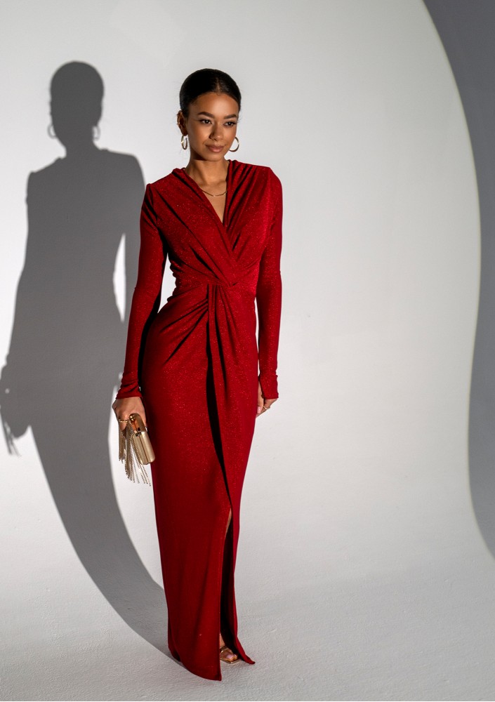 Mayell - Shiny red maxi draped dress