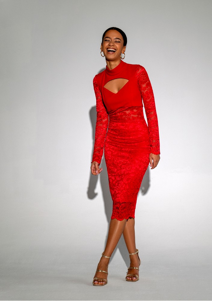 Suzane - Red midi lace dress