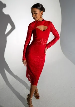 Suzane - Koronkowa sukienka midi Czerwona