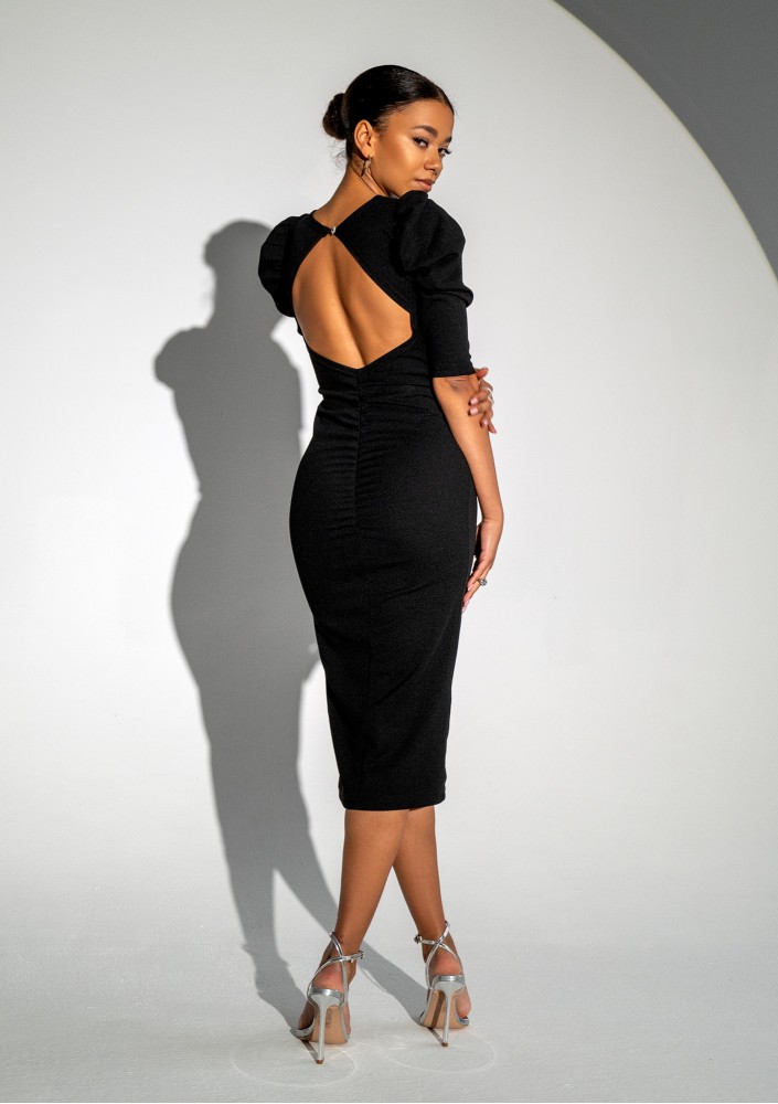 Elise - Black midi fitted dress