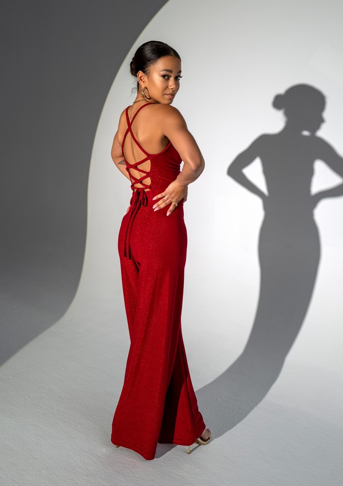 Teyah - Shiny red strap jumpsuit