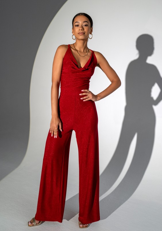 Teyah - Shiny red strap jumpsuit