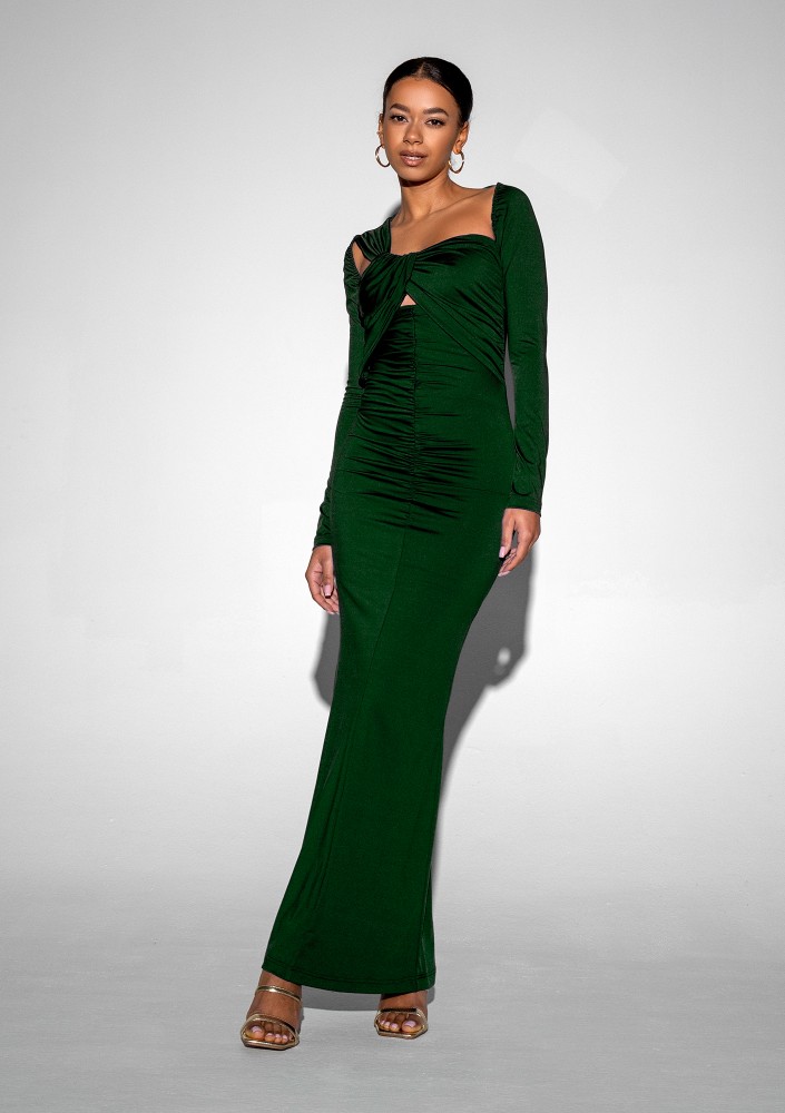 - Green maxi draped dress
