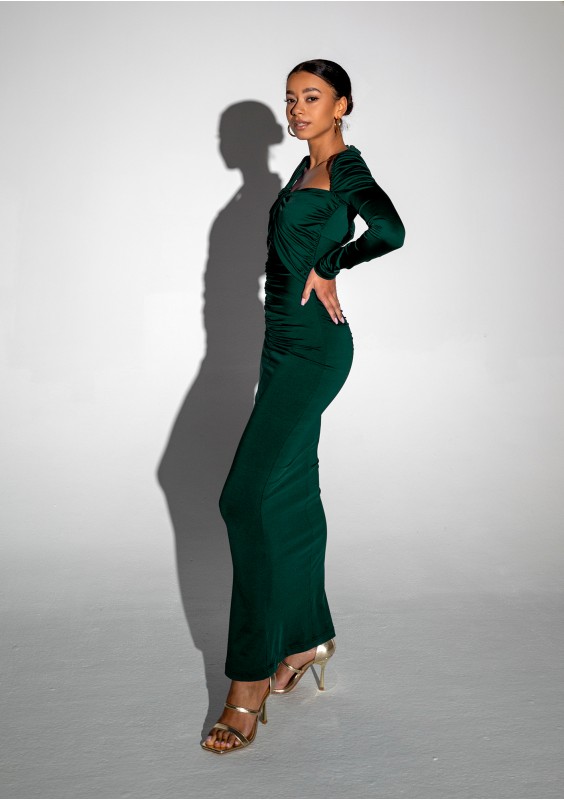 - Green maxi draped dress