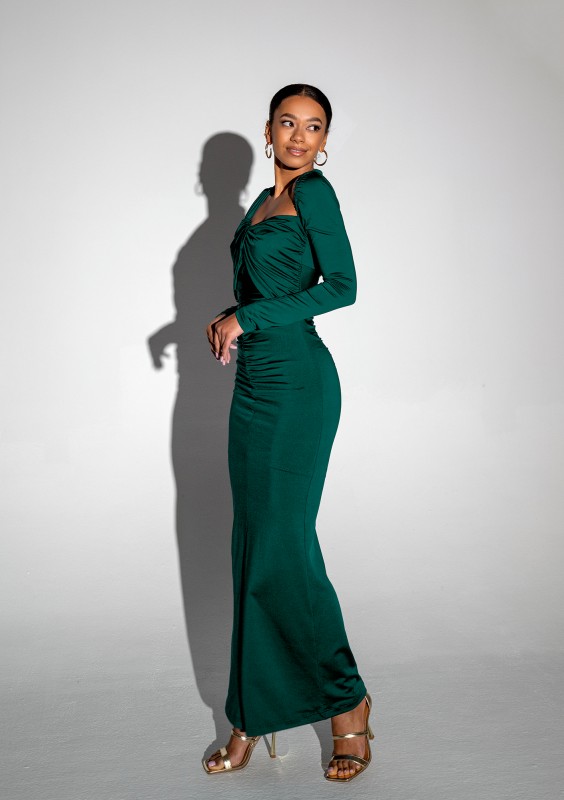 - Green maxi draped dress