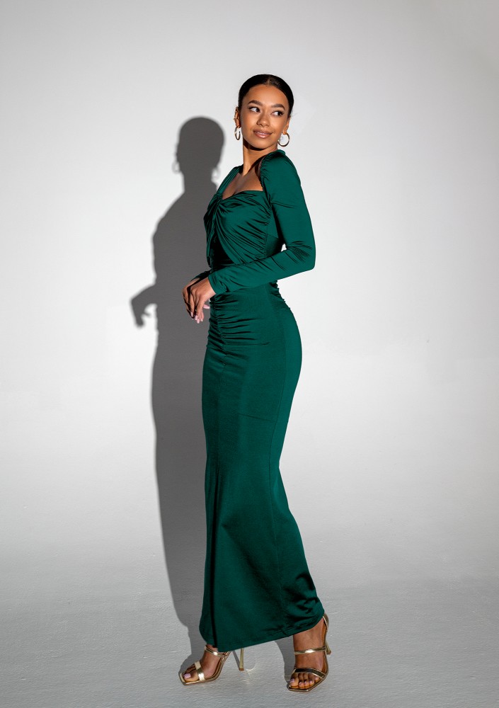 - Green maxi draped dress