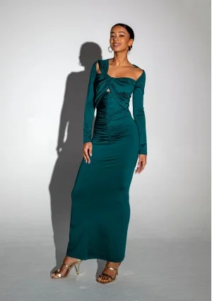 - Green maxi draped dress