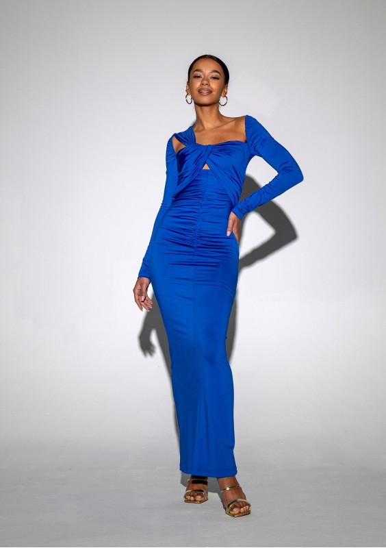 Elle - Cobalt blue maxi draped dress