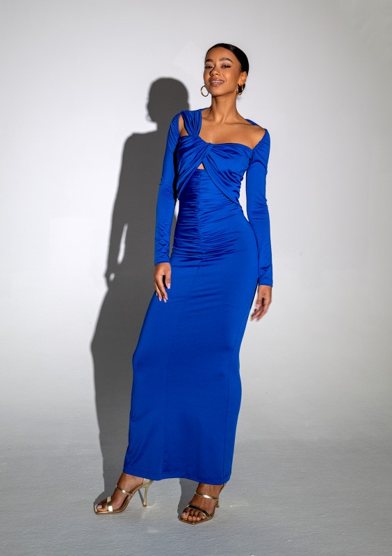 Elle - Cobalt blue maxi draped dress
