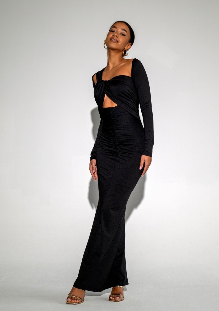 Elle - Dopasowana sukienka maxi z draperią Czarna
