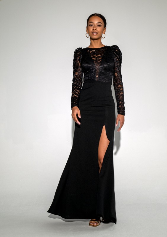 Roma - Sukienka wieczorowa maxi z koronką Czarna