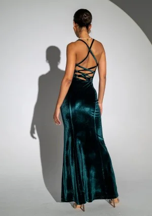 Seona - Wieczorowa sukienka maxi velvet Zielona