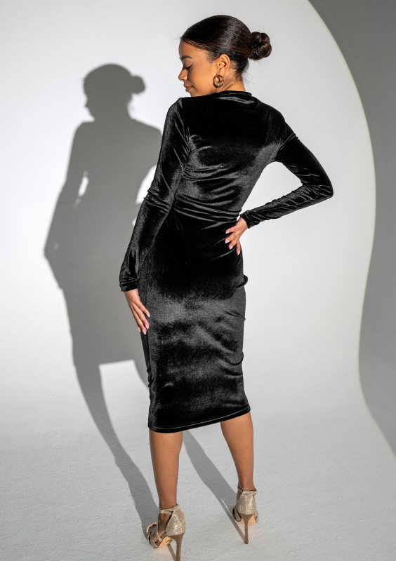 Rose - Black velvet midi draped dress