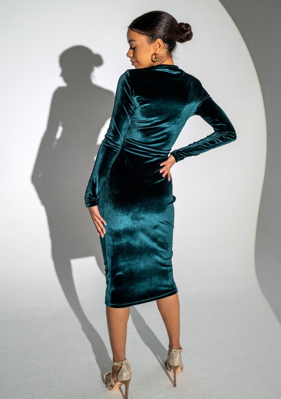 Rose - Green velvet midi draped dress
