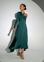 Carlita - Green asymmetric dress with a draped neck