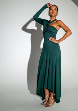 Carlita - Asymetryczna sukienka z efektownym dekoltem Zielona