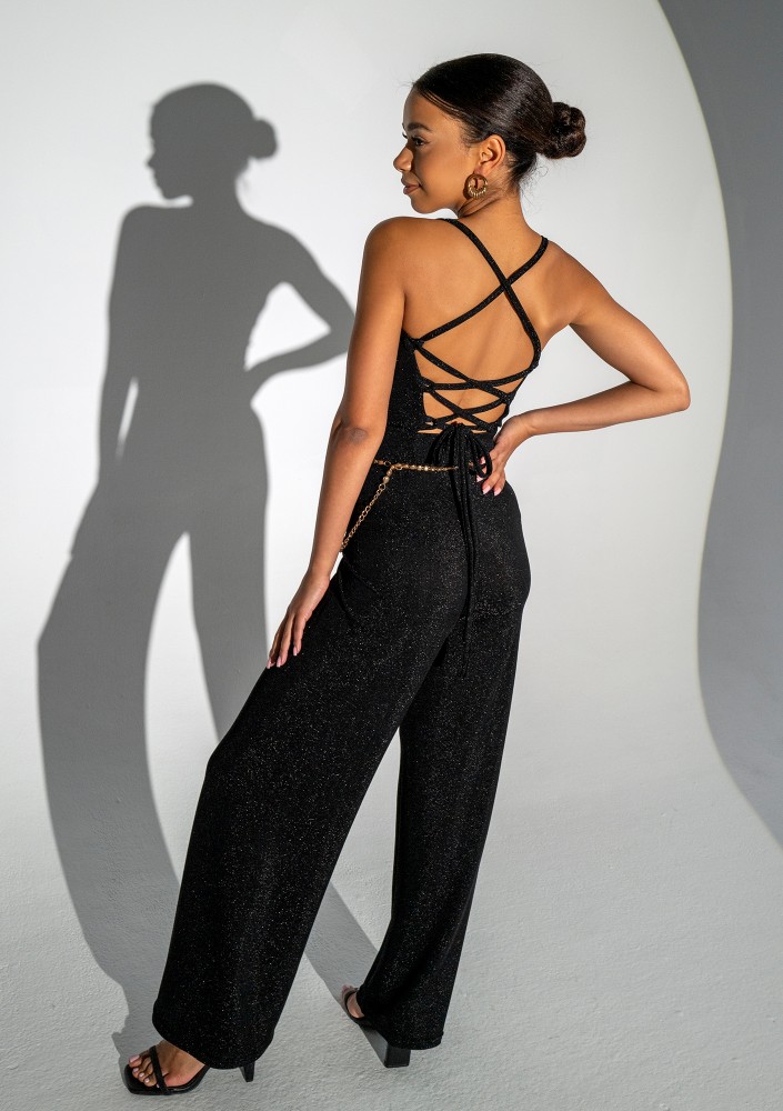 - Shiny red strap jumpsuit