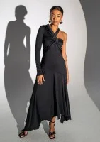 Carlita - Black asymmetric dress with a draped neck