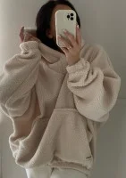 Ozzy - Bluza z baranka oversize z kapturem Natural