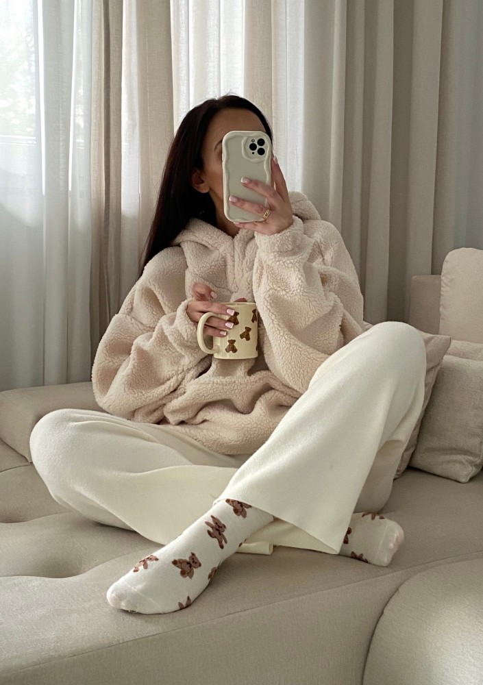 Ozzy - Bluza z baranka oversize z kapturem Natural