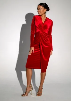 Rose - Sukienka midi velvet Czerwona