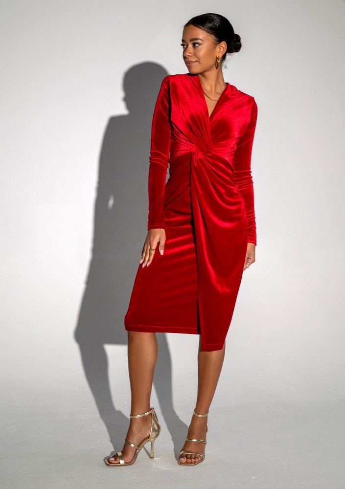 Rose - Red velvet midi draped dress