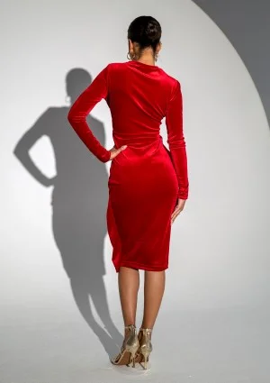 Rose - Sukienka midi velvet Czerwona