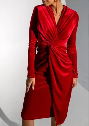 Rose - Red velvet midi draped dress