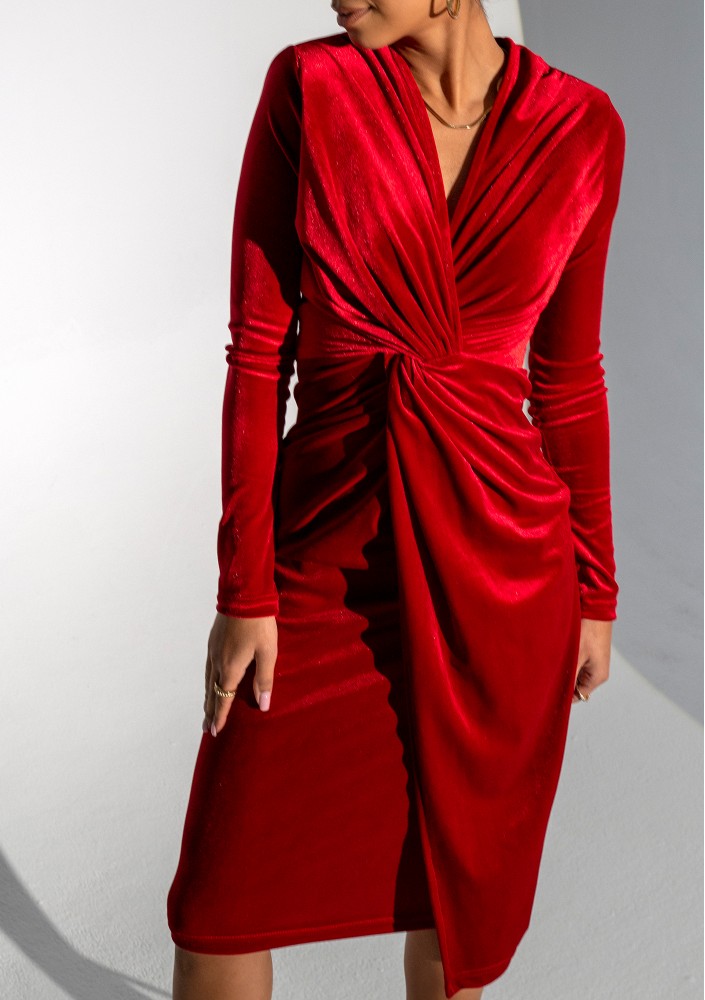 Rose - Red velvet midi draped dress