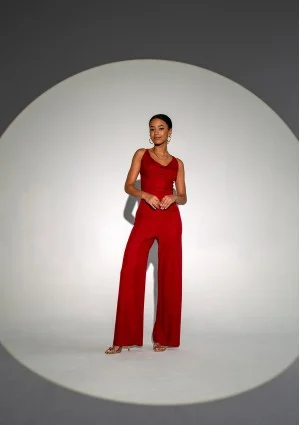 Teyah - Shiny red strap jumpsuit
