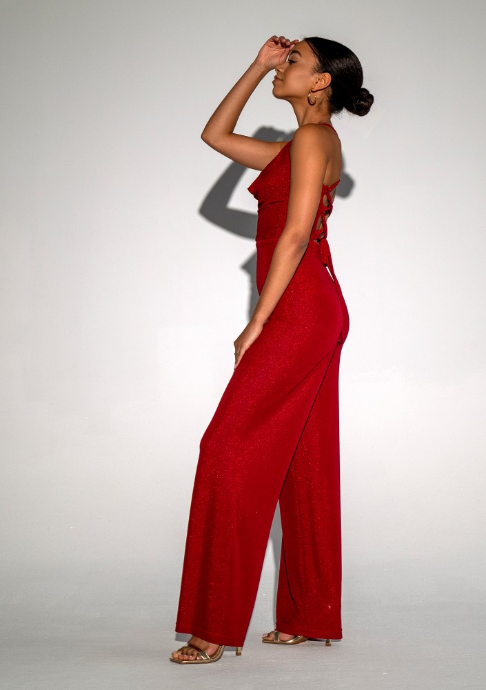 Teyah - Shiny red strap jumpsuit