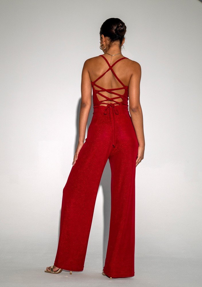 Teyah - Shiny red strap jumpsuit