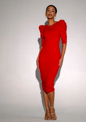 Elise - Red midi fitted dress