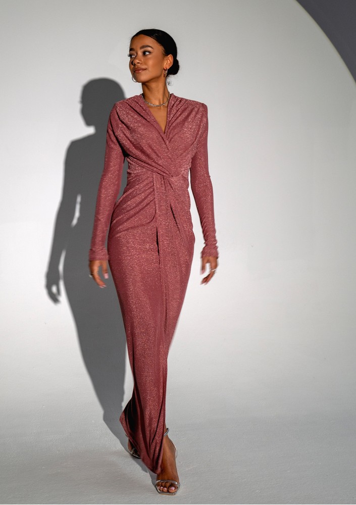Mayell - Błyszcząca sukienka maxi Dusty Rose