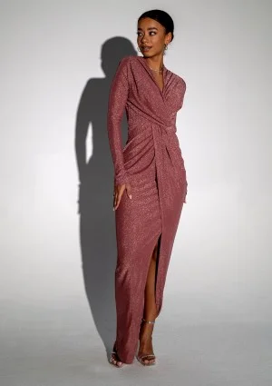 Mayell - Błyszcząca sukienka maxi Dusty Rose