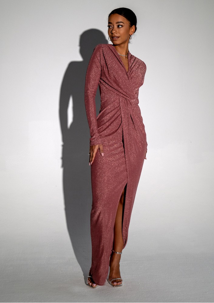 Mayell - Shiny dusty rose maxi draped dress