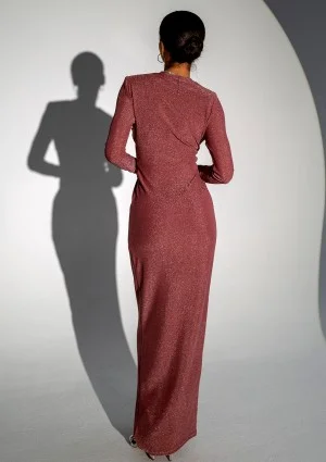 Mayell - Błyszcząca sukienka maxi Dusty Rose