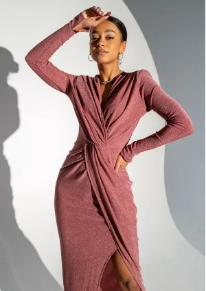 Mayell - Błyszcząca sukienka maxi Dusty Rose