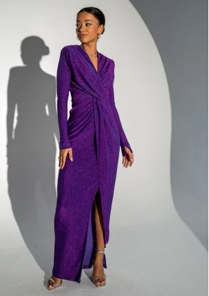 Mayell - Shiny purple maxi draped dress