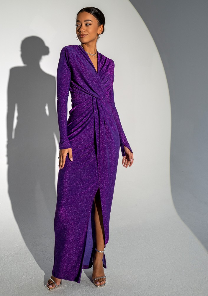Mayell - Shiny purple maxi draped dress