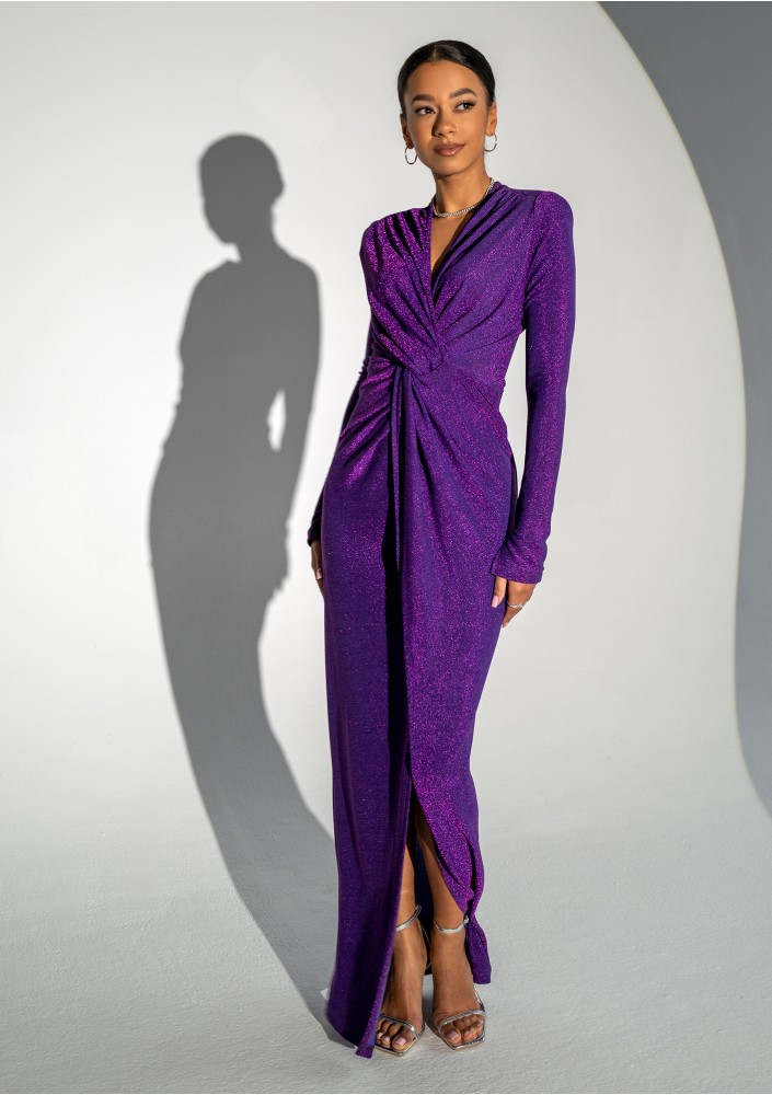 Mayell - Shiny purple maxi draped dress