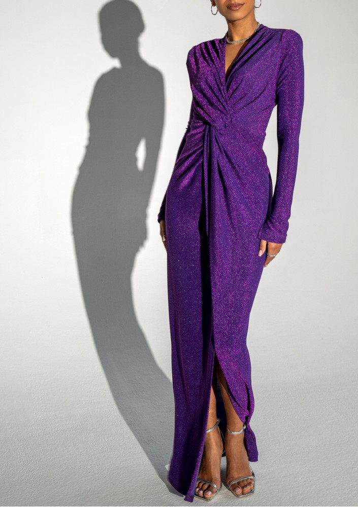 Mayell - Shiny purple maxi draped dress