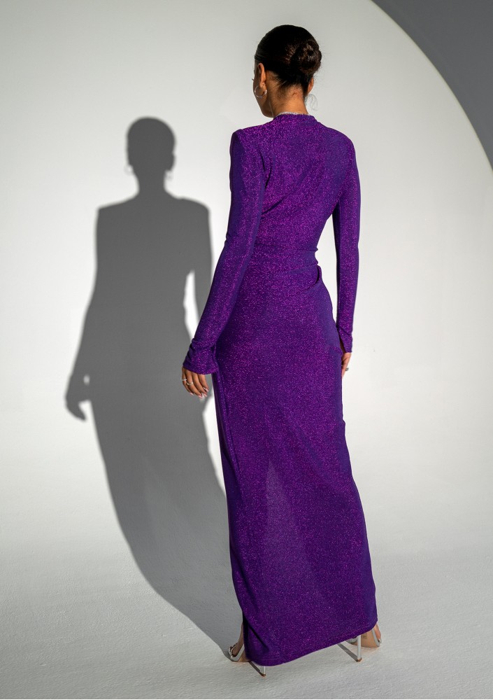 Mayell - Shiny purple maxi draped dress