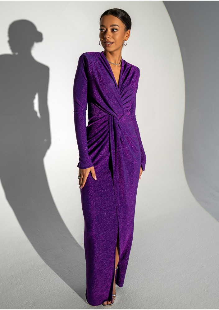 Mayell - Shiny purple maxi draped dress