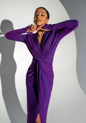 Mayell - Shiny purple maxi draped dress