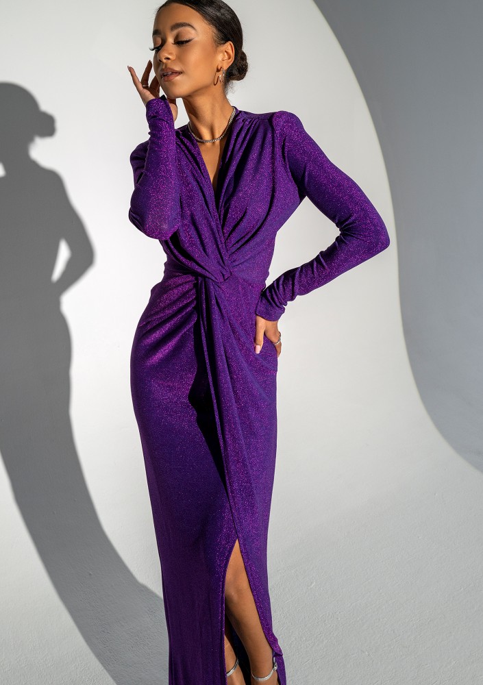 Mayell - Shiny purple maxi draped dress