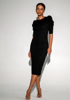 Elise - Black midi fitted dress