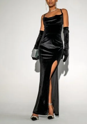 Seona - Wieczorowa sukienka maxi velvet Czarna